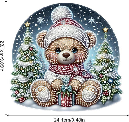Christmas Diamond Painting Hanging Ornament Kit, 5D DIY Crystal Diamond Art Pendant with Bear Doll and Christmas Tree, Wall, Window & Door Decoration for Adults, Home Holiday Gift, 24.1 x 23.1 cm