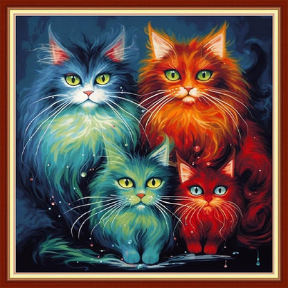 Dooxvey Cross Stitch Kits for Adults Stamped Full Range of Embroidery Starter Kits for Beginners 11CT Printed Cross Stitch Patterns Needlepoint Kits Stamped Crossstitching-Colorful Cat 18x18 inch