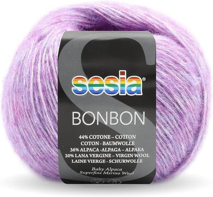 2 Skeins, Baby Alpaca, Superfine Merino Wool, Cotton, 458 Yds/3.5 oz., Needles US 6-7, Sesia Bon Bon (2, Lilac - 6532)