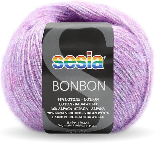 2 Skeins, Baby Alpaca, Superfine Merino Wool, Cotton, 458 Yds/3.5 oz., Needles US 6-7, Sesia Bon Bon (2, Lilac - 6532)