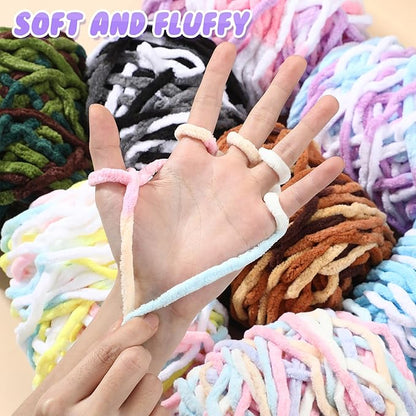 Buryeah 8 Pack Chunky Chenille Yarn for Crocheting Soft Thick Fluffy Yarn for Hand Knitting Bulky Velvet Blanket Plush for Weaving DIY Crafts Each 3.5 oz 55 Yards (Gradient Colors)