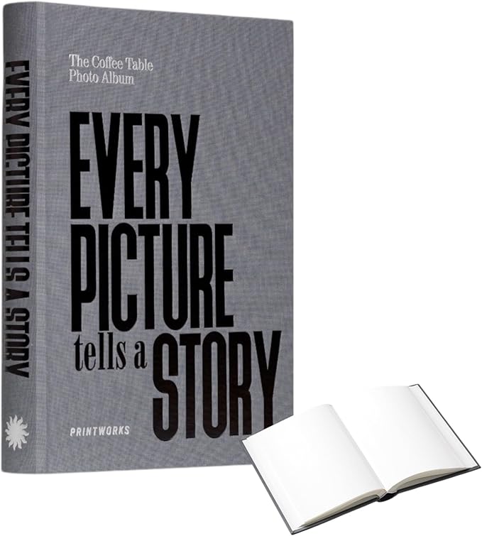 Printworks Photo Book – Every Picture Tells a Story – Expandable Hardcover Album with 80 Pages – Fits 160 Horizontal 11x15 cm Photos – Stylish Bookshelf – Dark Grey Cloth Cover