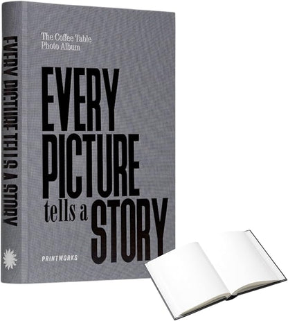 Printworks Photo Book – Every Picture Tells a Story – Expandable Hardcover Album with 80 Pages – Fits 160 Horizontal 11x15 cm Photos – Stylish Bookshelf – Dark Grey Cloth Cover