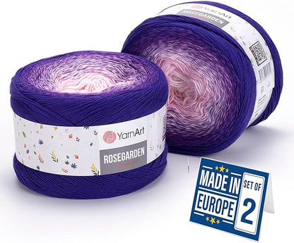 2 Skein Yarn Art Rosegarden Yarn 100% Cotton 2x1094yards 2x250gr Multicolor Cotton Yarn Rainbow Crochet Yarn Spring Summer Fine 1 Top 5 Most Used Colors (Rosegarden 321)