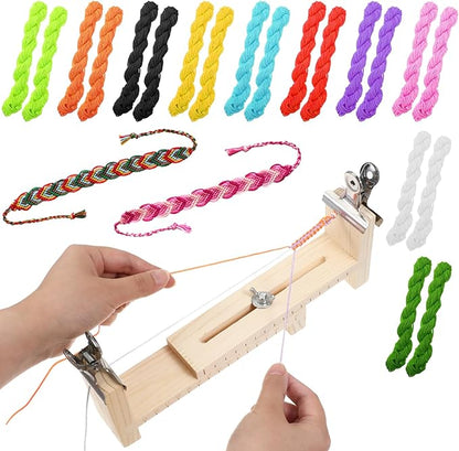 Xthrotsenk 23 PCS Bracelet Maker Making Kit, 1 Pcs Adjustable Wood Bracelet Jig with Scale, 20 Roll Thick 1.5mm DIY Nylon String and 2 Clamps, Wooden Bracelets Jig Kit for Braiding Bracelets