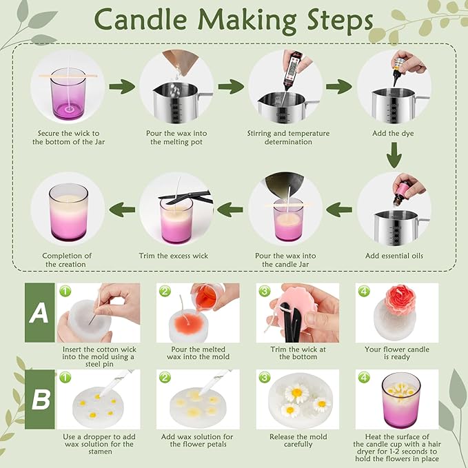 ZEROMX Candle Making Kit for Adults & Beginners - Full DIY Set with 1200g Soy Wax, Jars, Dyes, Floral Molds, Gift Packaging - Christmas Gift Idea for Holiday Gifting, Perfect Handmade Home Decor