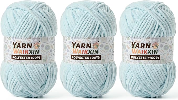3 Pack Soft Chenille Yarn for Crocheting, Fluffy Chunky Crochet Yarn for Baby Blanket, (5.29oz/196.8yds) Fuzzy Velvet Yarn for Amigurumi&DIY Puzzle、Crafts、Scarf(3 Baby Blue)