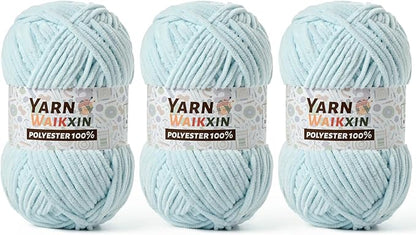 3 Pack Soft Chenille Yarn for Crocheting, Fluffy Chunky Crochet Yarn for Baby Blanket, (5.29oz/196.8yds) Fuzzy Velvet Yarn for Amigurumi&DIY Puzzle、Crafts、Scarf(3 Baby Blue)