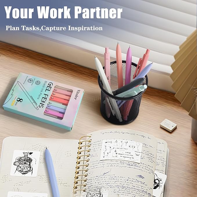 Piochoo Gel Pens, 0.5mm Fine Point Black Ink Smooth Writing Pens for Journaling, Nurse Aesthetic Cute School Office Gifts for Teacher Women and Men