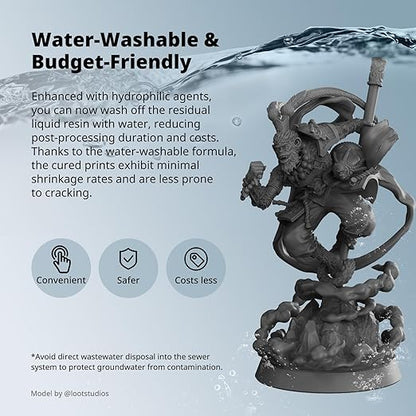ANYCUBIC Water Washable ABS-Like Resin 3.0, 3D Printer Resin, High Toughness and High Precision, Easy to Post-Process, Low Odor, Wide Compatibility for All LCD 3D Printers (Black, 1kg)