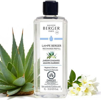 Maison Berger Agaves Garden Lampe Berger Refill, 1 Liter (33.8 fl oz), 2-in-1 Catalytic System, Neutralizes Odors and Diffuses Fragrance, Lemon, Coffee, Blue Agave, Made in France