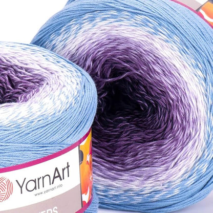2 Skein/Pack Yarnart Flowers Gradient Yarn, Each Ball 8.8 Oz (250gr) / 1094 Yards (1000m), 55% Cotton 45% Acrylic, Superfine Fingering Weight for Knitting and Crochet, 264 - Blue Purple