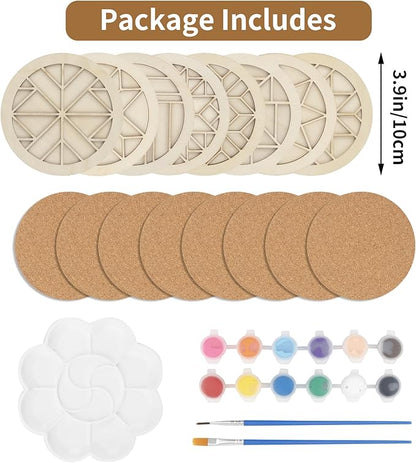 Temlum Wooden Coasters Painting Kit, Paint You Own Coaster Wooden Painting Craft Kit for Adults and Beginners Art Craft Supplies (Barn Quilt)