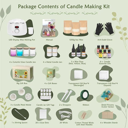 ZEROMX Candle Making Kit for Adults Beginners – 1200g Soy Wax, Digital Wax Melting Pot, Floral Candle Molds, Gift Boxes, Premium Candle Making Supplies, Complete DIY Set, Christmas Craft Gifts