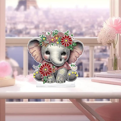 Tontut Diamond Painting Desktop Decoration, Flower Elephant 5D DIY Special Diamond Art Decoration Kits for Adults, Office Desktop or Christmas Holiday Arrangement Crafts