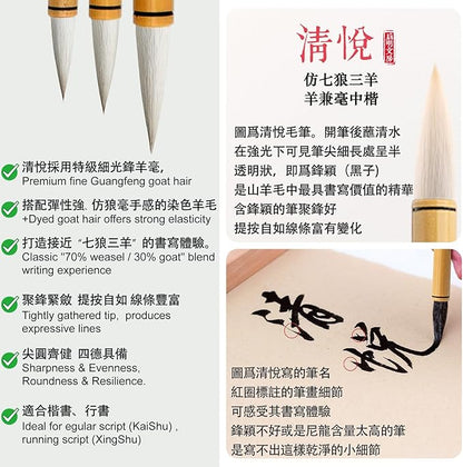 Professional Chinese Calligraphy Set, Extra fine Calligraphy Brush, 250ml Light-Glue Ink, 50pc Paper, Ink stone, Chinese brush set Gift Set Sumi set with Portable Roll-up Felt Mat (5pcs Set)