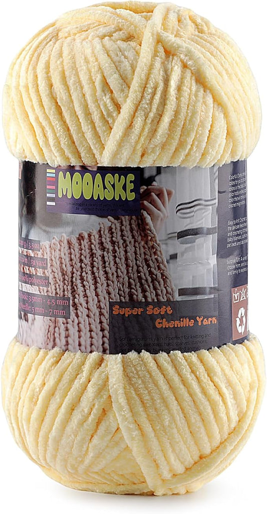Baby Blanket Yarn for Crocheting - Soft Velvet Fluffy Chenille Yarn for Knitting Amigurumi Making Scarves, Doll - 100g/3.5oz 131 Yards Thick Plush Yarns (1, Duck Egg Yellow)