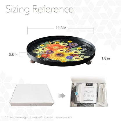 GooCare DIY Decorative Tray Craft Kit for Adult - Create Your Own Real Flower Tray with Epoxy Resin, Metal Tray for Vanity, Perfume, Key, Trinket Organizer, Table Decor (Black, Pro)