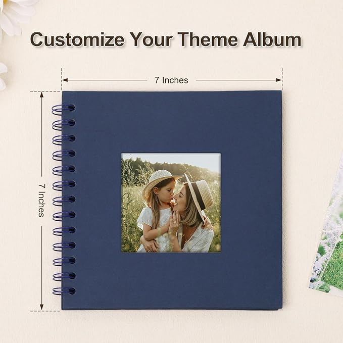 Scrapbook Album 7x7 Inches Photo Album Hardcover Kraft with Window Scrap Book Blank Memory Book for Baby Wedding Guest Book Couples Graduation Travel DIY Anniversary, 40 Pages Blue