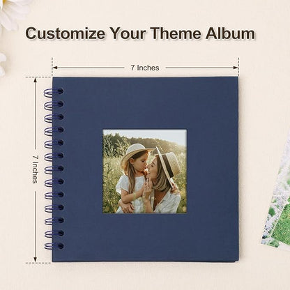 Scrapbook Album 7x7 Inches Photo Album Hardcover Kraft with Window Scrap Book Blank Memory Book for Baby Wedding Guest Book Couples Graduation Travel DIY Anniversary, 40 Pages Blue