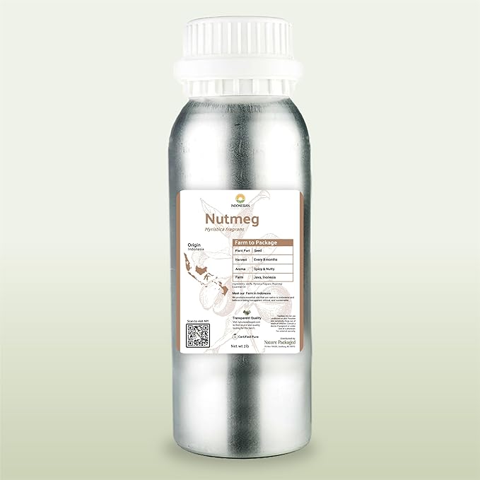 Nature Packaged Nutmeg Essential Oil - Direct from Central Java, Indonesia - Pure Essential Oils for Diffusers, Muscle Relief and Aromatherapy | Premium Therapeutic Grade (15ml)