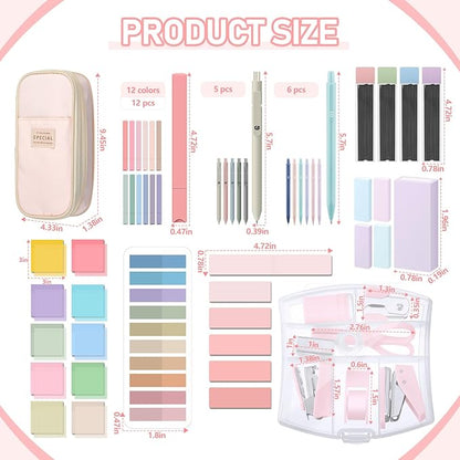 Sinload 60 Pcs Aesthetic Book Annotation Kit School Supplies Cute Pencil Case 12 Highlighter 5 Gel Pen 6 Mechanical Pencil 5 Magnetic Bookmark 1220 Pcs Sticky Note Tab Student Stationary(Pink)
