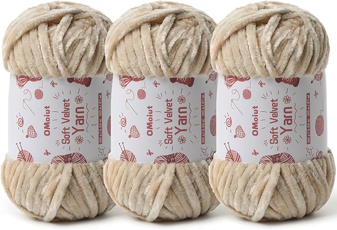 3x100g Fluffy Velvet Chenille Yarn for Crocheting and Knitting, 3x87.4yd Baby Yarn for Crocheting Soft, Crochet Chunky Yarns Amigurumi Yarns（Beige