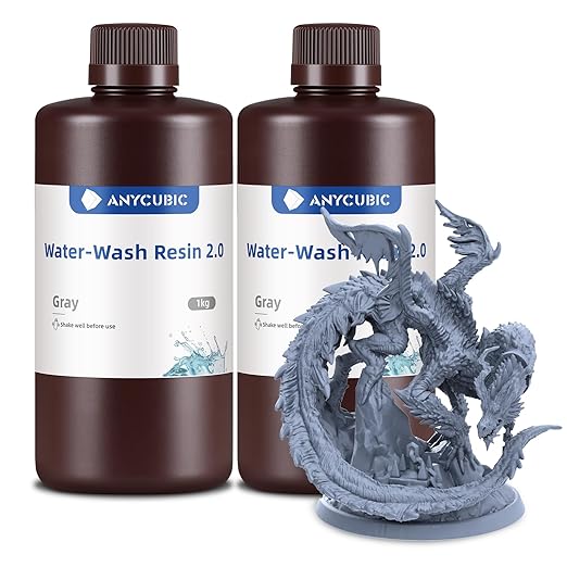 ANYCUBIC Water Washable Resin 2.0 Bundle, 3D Printer Resin with Low Viscosity and Fast Printing, 405nm High Precision 3D Resin, 8K Capable LCD DLP 3D Printing (Grey+Grey, 2kg)