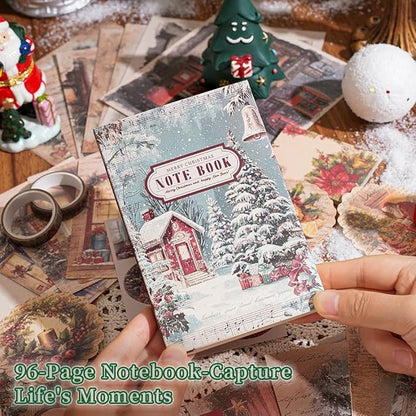 icceemee Scrapbooking Supplies Kit, Christmas Theme Scrapbooking Kit for Bullet Junk Journaling, Stationery, A6 Grid Notebook, Flower DIY Journaling Supplies, Birthday Craft Gift for Teen Girls