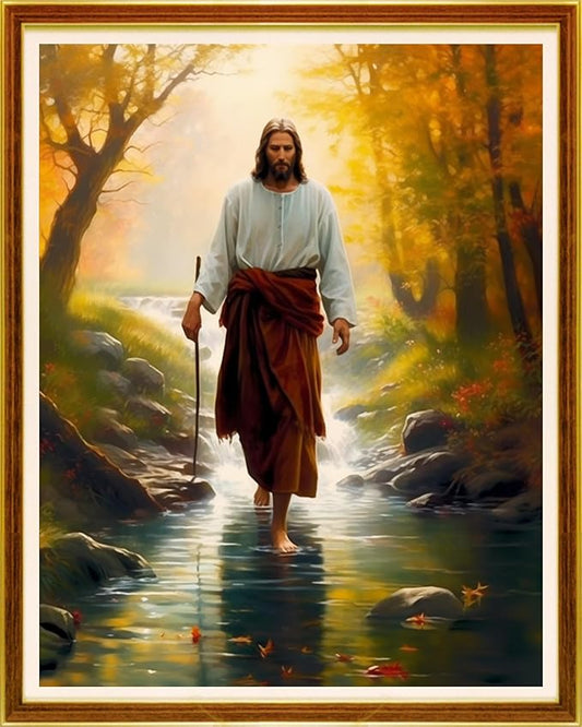 Joycasa Stamped Cross Stitch Kits for Beginners Full Range of Cross Stitching 11 CT Printed Cross Stitch Kit for Adults Cross-Stitch Patterns Needlepoint Kits-Jesus Jungle Adventure 16x20 inchs