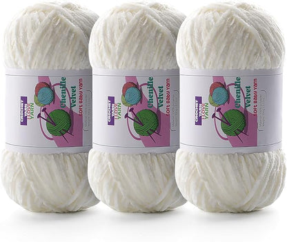 3 Skeins Soft Fluffy Velvet Yarn, Chenille Chunky Yarn for Hand Knitting and Crocheting DIY Craft, Amigurumi Crochet Yarn（3×196.8yds, 3×3.5oz） (Cream White)