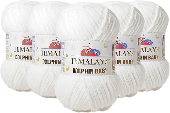 5 Skein/Pack Himalaya Dolphin Baby Chenille Yarn, Each Ball 100 gr (3.5 oz), 120 m (132 Yards), 100% Polyester, Super Bulky Baby Blanket Velvet Amigurumi Yarn, 80301 - Snow White