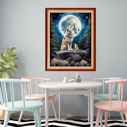 Redxing Stamped Cross Stitch Kits Full Range of Embroidery Starter Kits- Needlepoint Counted Cross Stitch Kits for Beginner Adults 11CT Printed Embroidery Kit-Moon Wolf 16x20 inch