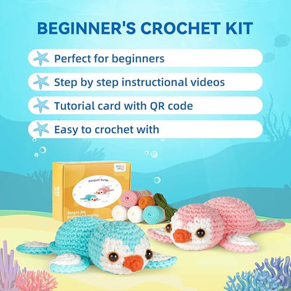 MOREJMTT Crochet Kit for Beginners Animal,Crochet Animal Kits,Crocheting Kit for Starters,Learn to Crochet with Step-by-Step Video Tutorials,Beginner Crochet Kits for Adults(sea Turtle)