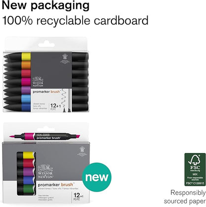 Winsor & Newton ProMarker Brush Set, 12 Count, Vibrant Tones