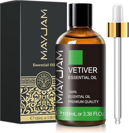 MAYJAM Premium Grade Vetiver Essential Oil - 100ML/3.38FL.OZ for Diffuser, Aromatherapy Oils for Candles, Soaps