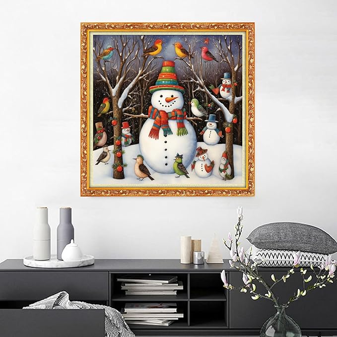 Joyhoor Cross Stitch Kits for Beginners Stamped Cross-Stitch Supplies Needlework preprint Embroidery Kits for Adults DIY Needlepoint Kits Embroidery Patterns 11CT-Little Bird Snowman 18.x18 inch