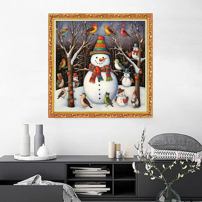 Joyhoor Cross Stitch Kits for Beginners Stamped Cross-Stitch Supplies Needlework preprint Embroidery Kits for Adults DIY Needlepoint Kits Embroidery Patterns 11CT-Little Bird Snowman 18.x18 inch