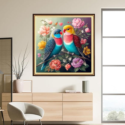 DMCVIVR Stamped Cross Stitch Kits for Adults Beginners Embroidery Kits 11CT Needlepoint Kits Cross Stitch Patterns Embroidery Patterns-Couple Bird Flowers 18x18 inch