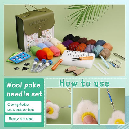 Mayboos Needle Felting Kit, Wool Roving 20 Colors Set, Wool Felting Kit Felt Molds with Portable Storage Box for DIY Craft Home Decoration (Green Bag)
