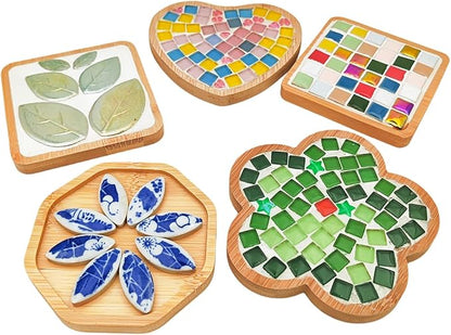 4PCS Mosaic Bamboo Coasters for Crafts, Blank Base Trays, Drinking Cup Coaster, Plant Coaster, Art Plate,DIY Mosaic Supplies (Octagon)