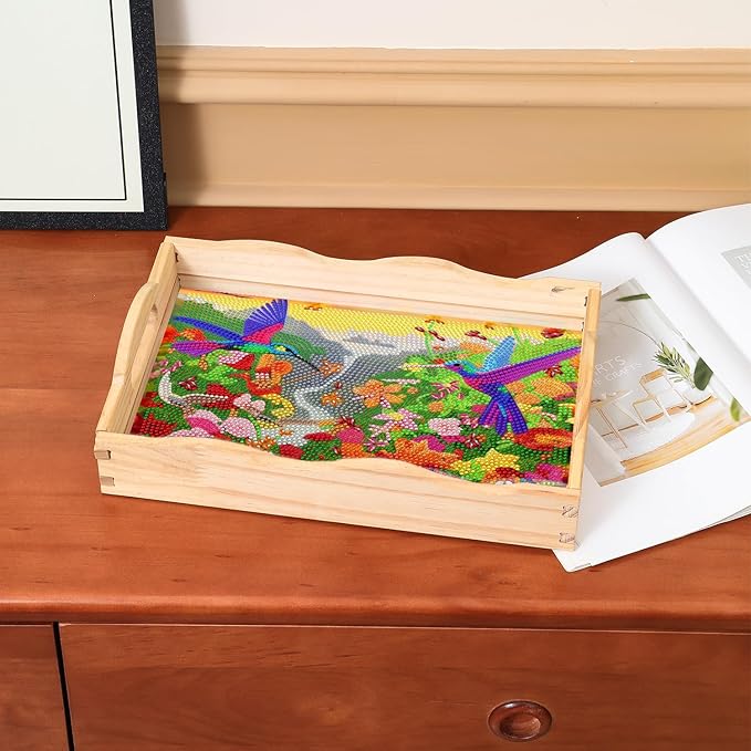 DOTSOPS 5D Diamond Art Kits for Adults Wooden Serving Tray with Handle Special Diamond Painting Plate Big Gem Dots Paint by Numbers Crafts Kits for Living Room Mandala 7.8x11.8 Inches