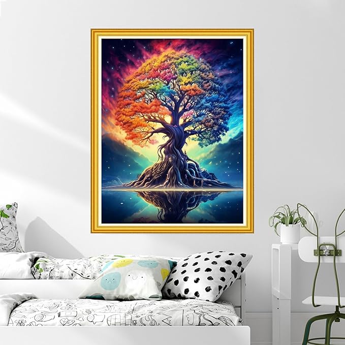 DMCVIVR Stamped Cross Stitch Kits for Beginners Adults Needlepoint Kits for Beginners Embroidery Kits for Adults Crossstitch Kit for Beginners 11CT-Colorful Tree 16x20 inch