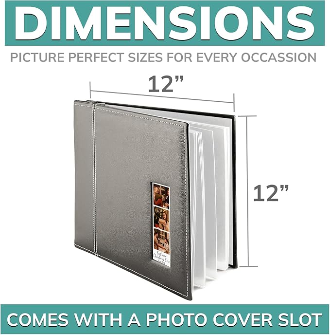 pbf Scrapbook Photo Album 12x12, Guest Book with Photo Insert, Black Scrap book with Plastic Sleeves & White Pages, Scrapbook Album for All Size Pictures, Memory Book, Wedding