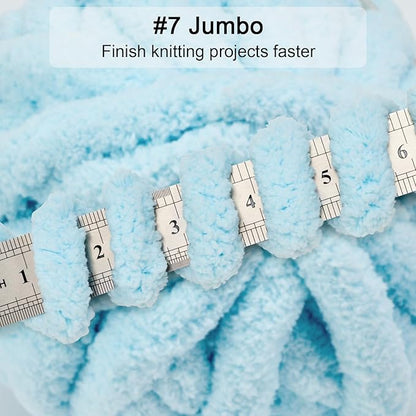 ERLYEEN Chenille Chunky Yarn Super Bulky Soft Thick Fluffy Jumbo Giant Washable Polyester Big Yarn DIY for Arm Knit Blanket Cushion Bed Sofa Home Decor,Light Blue,0.55LB