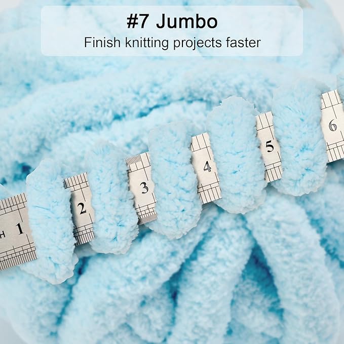 ERLYEEN Chenille Chunky Yarn Super Bulky Soft Thick Fluffy Jumbo Giant Washable Polyester Big Yarn DIY for Arm Knit Blanket Cushion Bed Sofa Home Decor,Light Blue,2.2LB