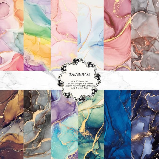DESEACO Marbled Scrapbooking Paper Pad 6x6, Watercolor Single-Sided Decoupage Sheets Vintage, Card making Colorbok Pattern Material, Decorative cricut craft paper journaling supplies aesthetic