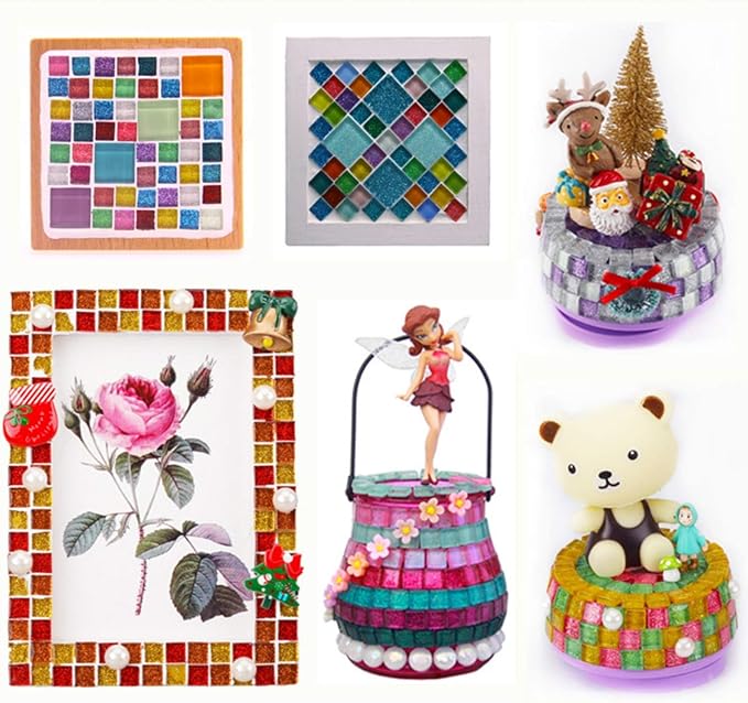 Mixed Color Mosaic Glass Tiles Shine Crystal Glass Pieces Bulk Square Glitter Crystal Mosaic Tiles for Home Decoration or DIY Crafts 200g,1x1 cm (Fleeting time)