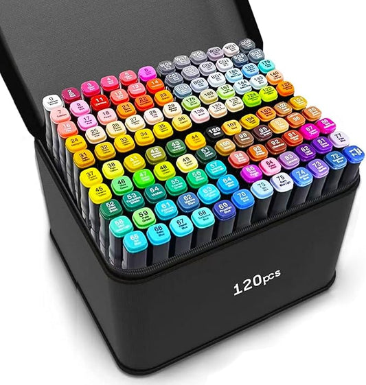 VBESTARTLY 120 Colors Alcohol Markers with Base, Permanent Dual Tip Art Markers for Adults Anime Coloring Sketch Illustrations Pefect for Gift- Refillable