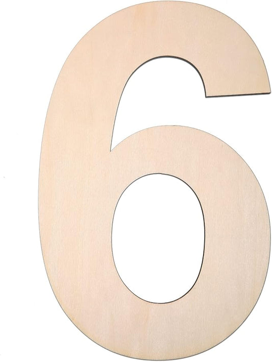 12 Inch Wooden Number 6, 1/4 Inch Thick Large Unfinished Wood Letter for DIY Crafts Home Wall Decor